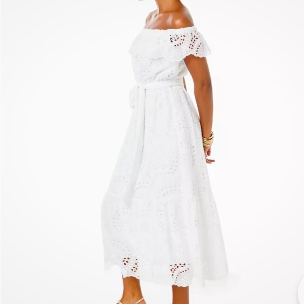 NWT Lilly Pulitzer Geri Off The Shoulder Eyelet Maxi-Midi Dress White Size XL